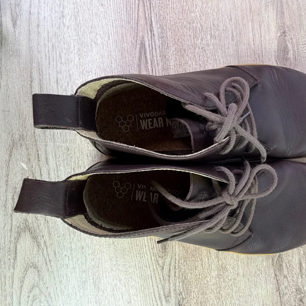 Vivo Barefoot Men's Dark Brown Leather Chukka Boots with Tan Sole
